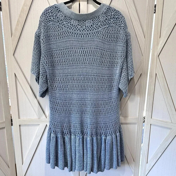 Free People Sistine Crochet Knit Mini Dress in Indigo - Picture 4 of 8